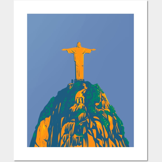 Christ the Redeemer on Corcovado Mountain Rio de Janeiro Brazil WPA Art Deco Poster Wall Art by retrovectors